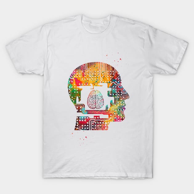 Circuit Man head with brain T-Shirt by erzebeth